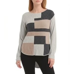 Charter‎ Club Women's XS Beige Brown Cashmere Geometric Pullover Sweater